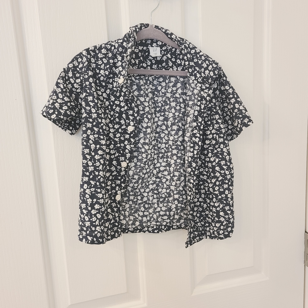 GAP Kids Floral Button Down Shirt - Navy and White